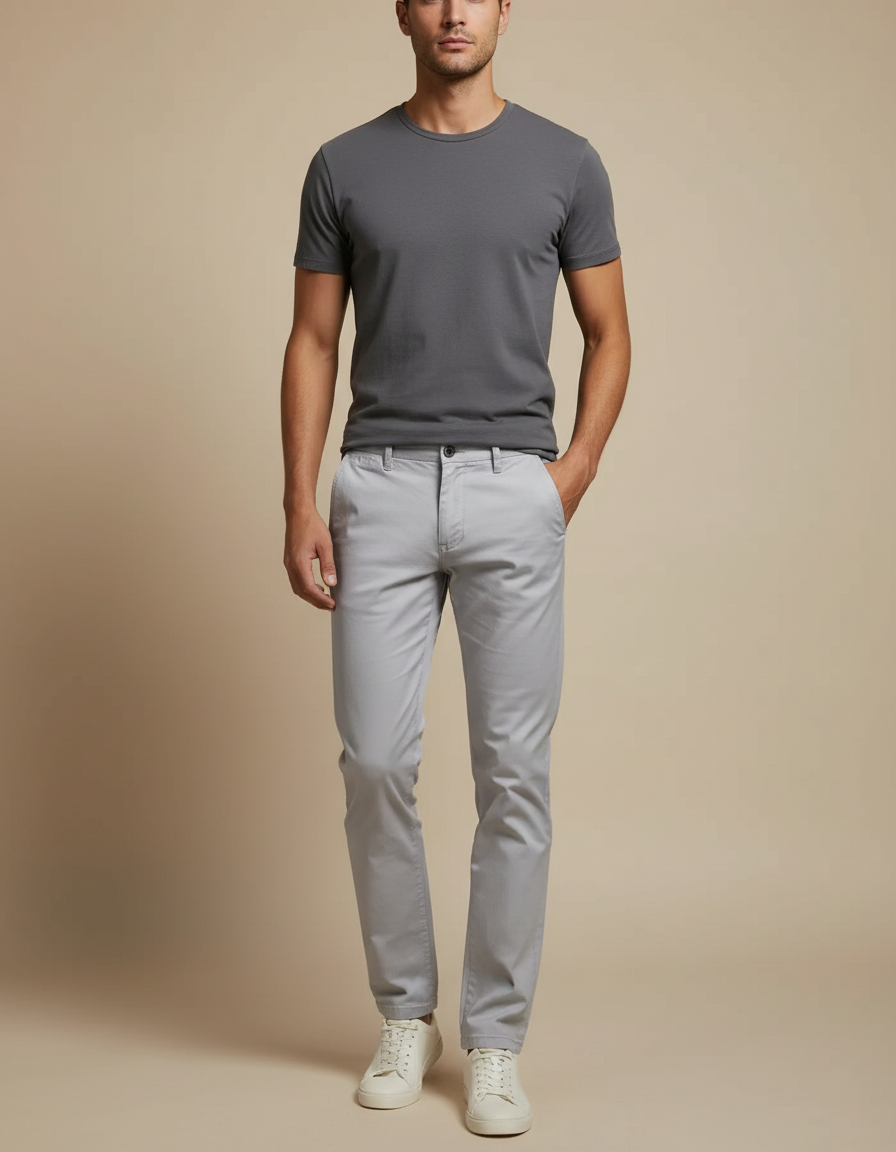 Pantalon Chino Gris Clair Slim Coton Homme