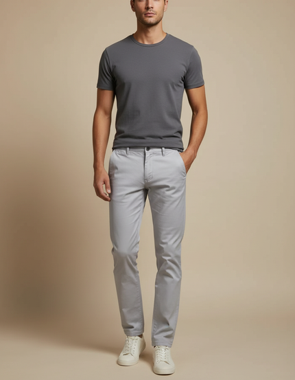 Pantalon Chino Gris Clair Slim Coton Homme