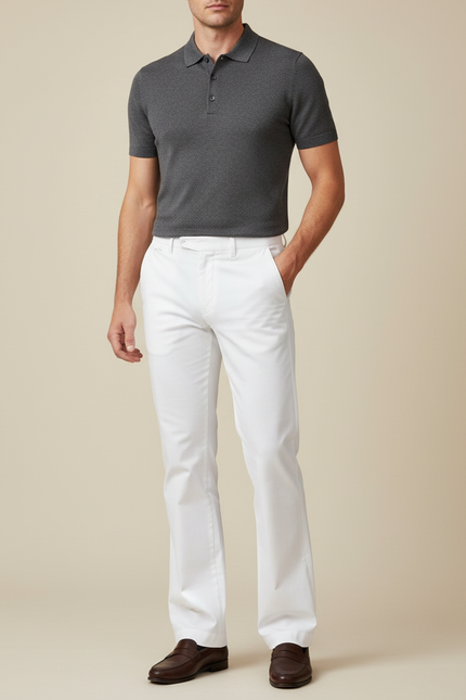 Pantalon Chino Blanc Droit Coton Classique Homme
