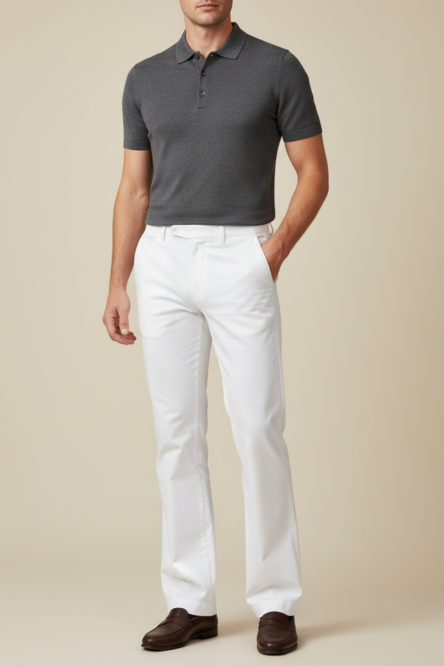 Pantalon Chino Blanc Droit Coton Classique Homme
