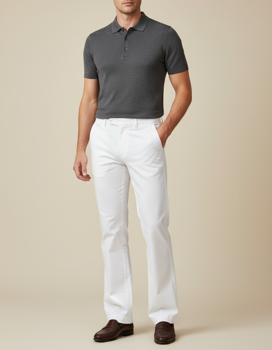 Pantalon Chino Blanc Droit Coton Classique Homme