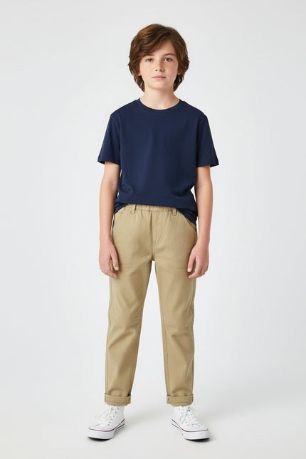 Pantalon Chino Kaki Coton Décontracté Coupe Droite Enfant