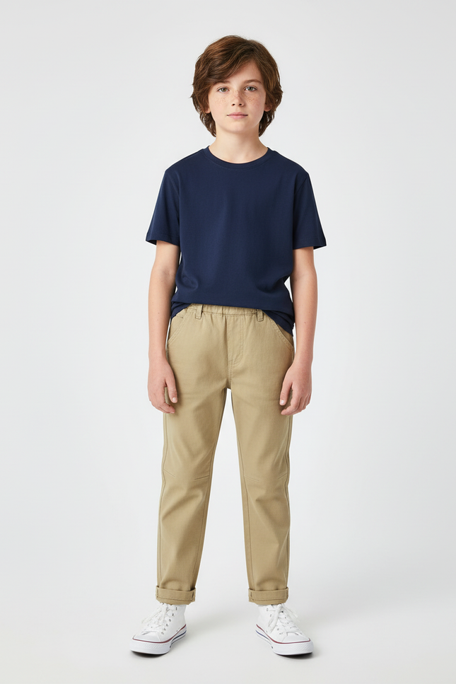 Pantalon Chino Kaki Coton Décontracté Coupe Droite Enfant