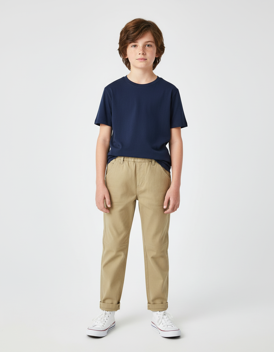 Pantalon Chino Kaki Coton Décontracté Coupe Droite Enfant