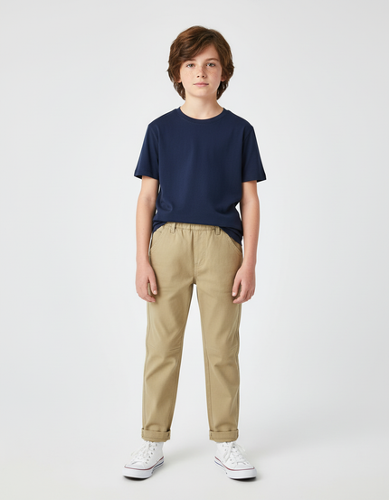 Pantalon Chino Kaki Coton Décontracté Coupe Droite Enfant