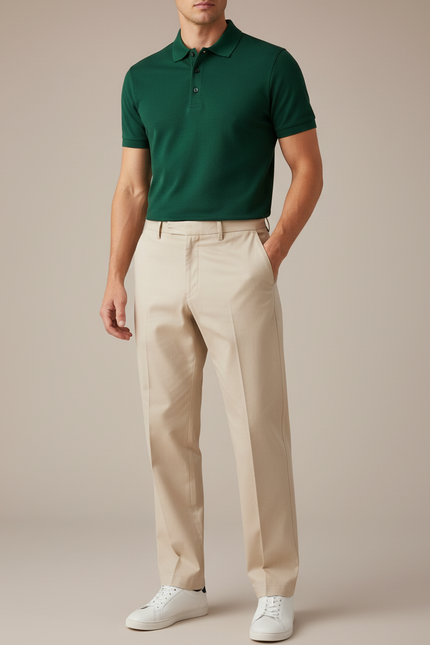 Pantalon Chino Beige Clair Droit Coton Décontracté Homme