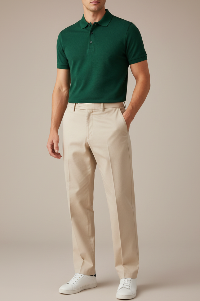 Pantalon Chino Beige Clair Droit Coton Décontracté Homme