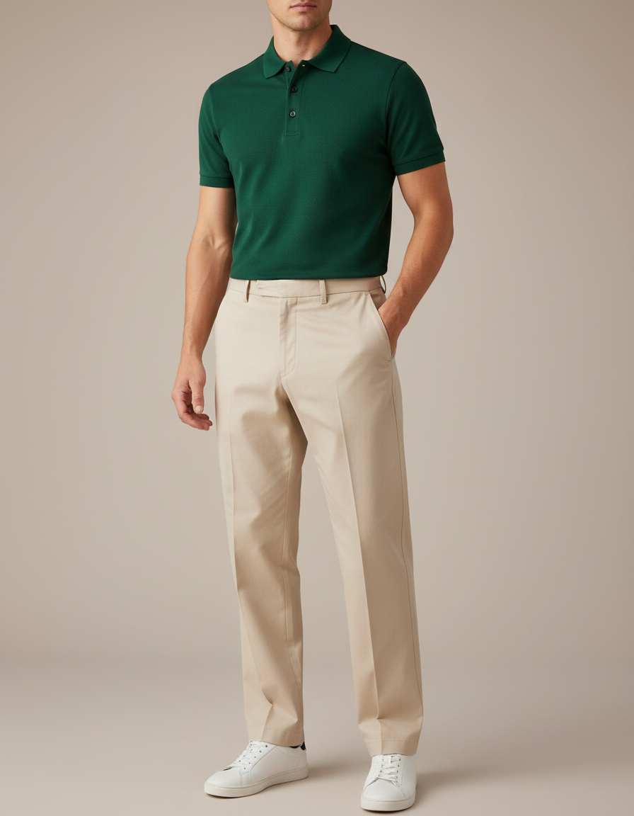 Pantalon Chino Beige Clair Droit Coton Décontracté Homme