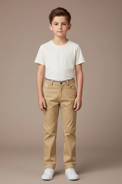Pantalon Chino Beige Coton Droit Garçon Élégant