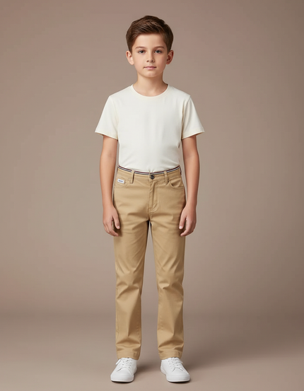 Pantalon Chino Beige Coton Droit Garçon Élégant