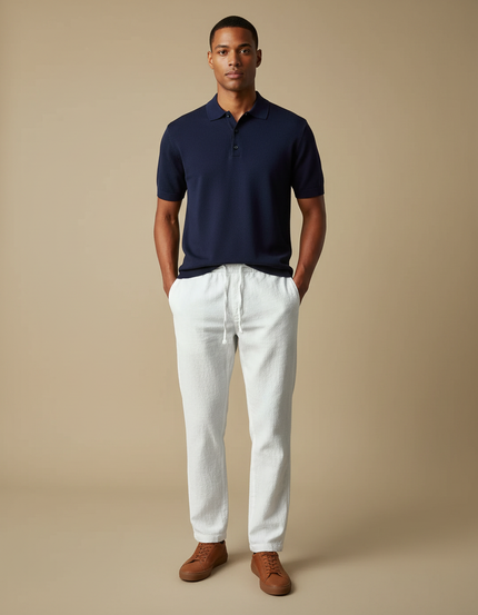Pantalon Chino Blanc Lin Coton Droit Décontracté Homme