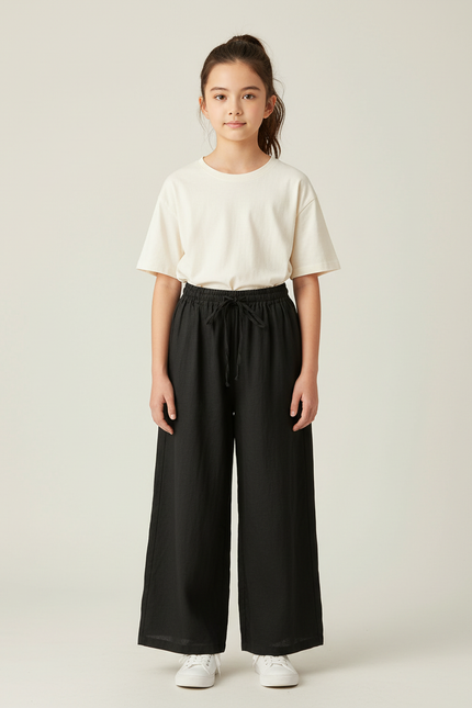 Pantalon Chino Noir Ample Coton Fluide Enfant Fille