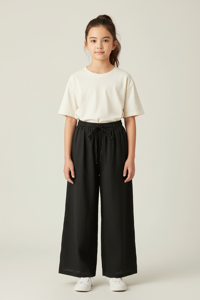 Pantalon Chino Noir Ample Coton Fluide Enfant Fille