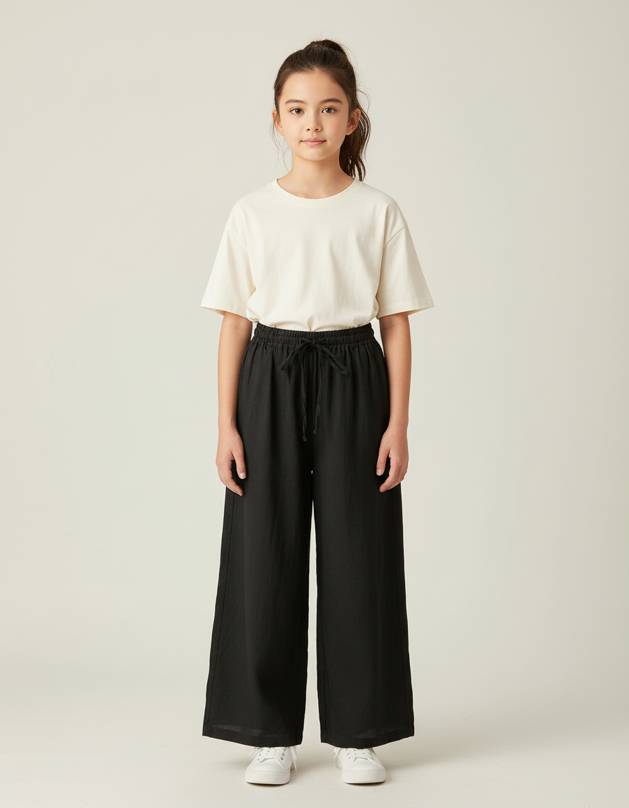 Pantalon Chino Noir Ample Coton Fluide Enfant Fille