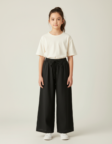 Pantalon Chino Noir Ample Coton Fluide Enfant Fille