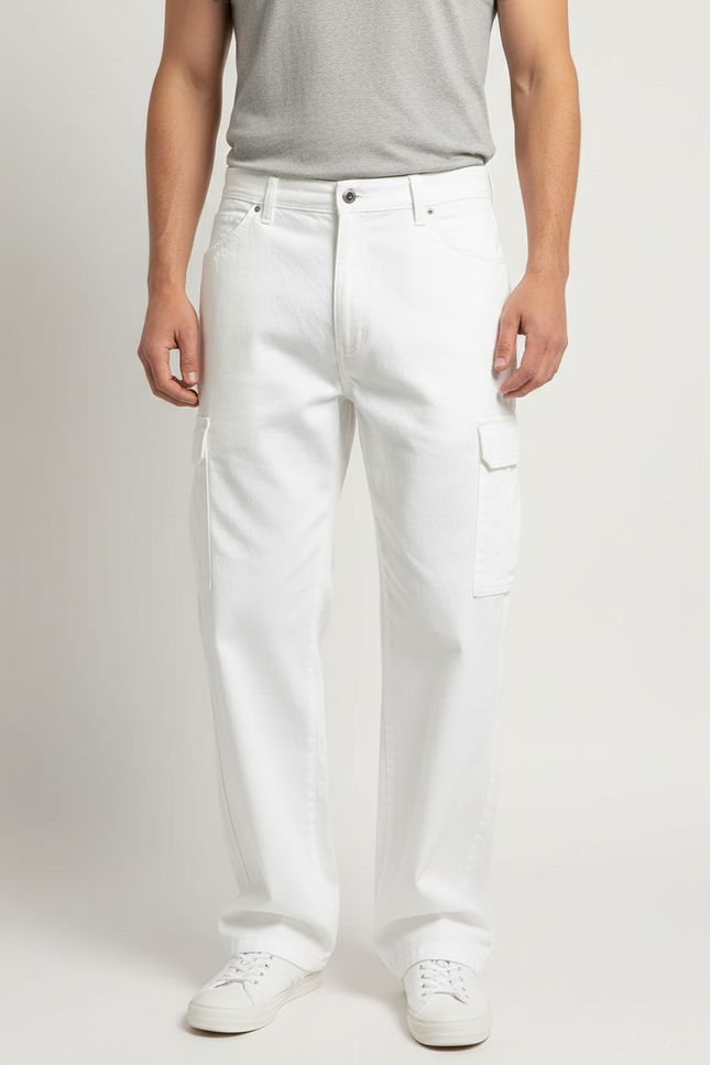 Pantalon Chino Blanc Cargo Ample Décontracté Homme - Jean
