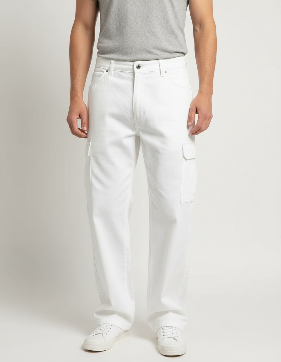 Pantalon Chino Blanc Cargo Ample Décontracté Homme - Jean