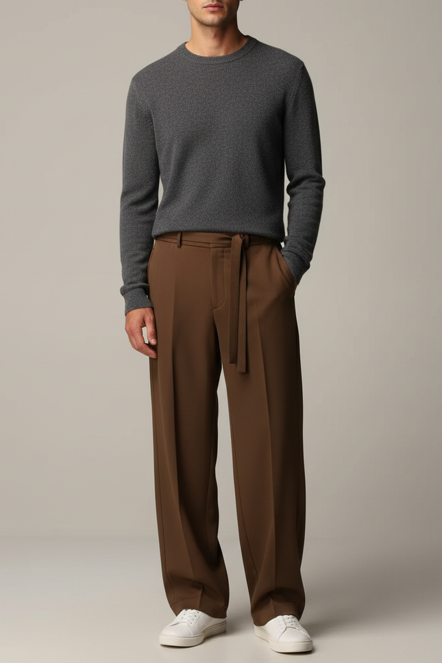 Pantalon Chino Marron Ample Cordon Décontracté Homme - Gabardine