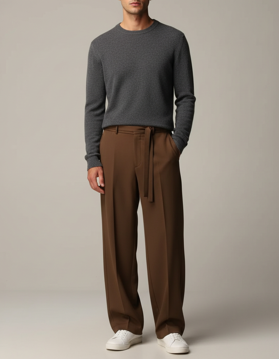 Pantalon Chino Marron Ample Cordon Décontracté Homme - Gabardine