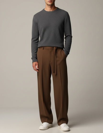 Pantalon Chino Marron Ample Cordon Décontracté Homme - Gabardine