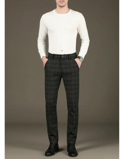 Pantalon Chino Homme Gris Carreaux Droit Élégant - Tweed