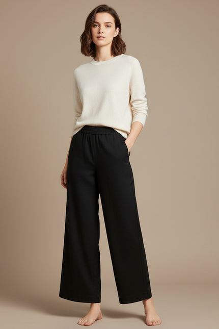 Pantalon Chino Noir Ample Fluide Taille Élastique - Viscose
