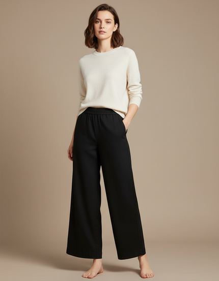 Pantalon Chino Noir Ample Fluide Taille Élastique - Viscose