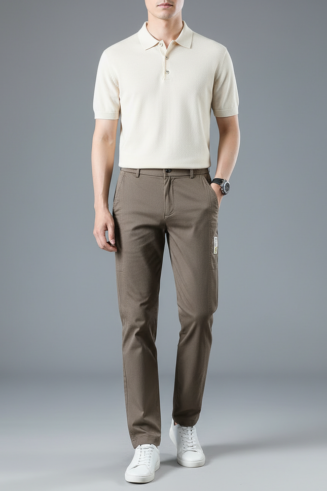 Pantalon Chino Marron Slim Décontracté Coton Homme