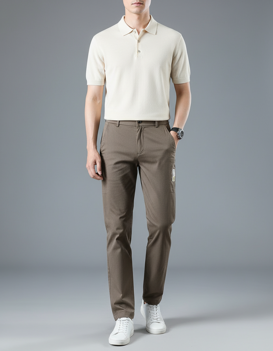Pantalon Chino Marron Slim Décontracté Coton Homme