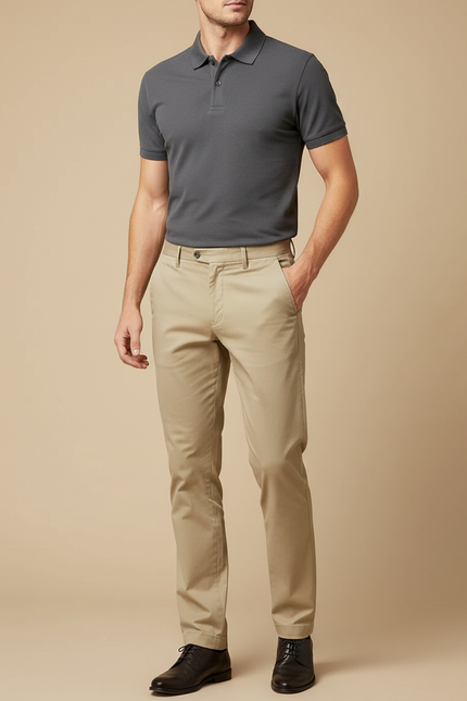 Pantalon Chino Beige Coton Coupe Droite Élégant