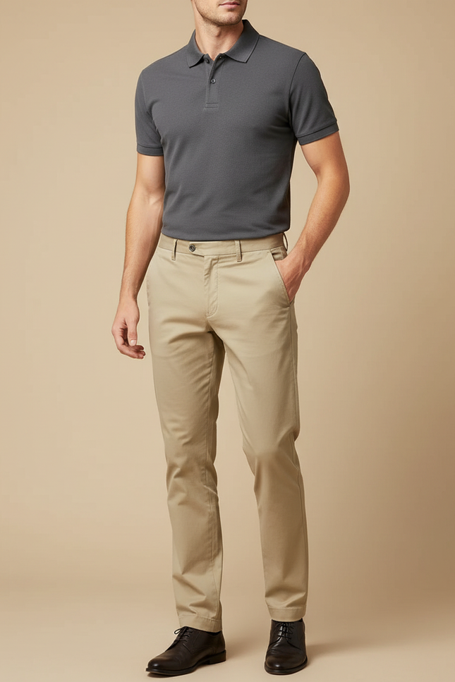 Pantalon Chino Beige Coton Coupe Droite Élégant