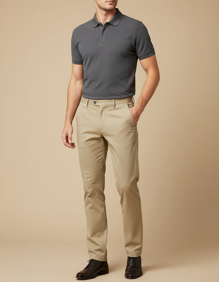 Pantalon Chino Beige Coton Coupe Droite Élégant
