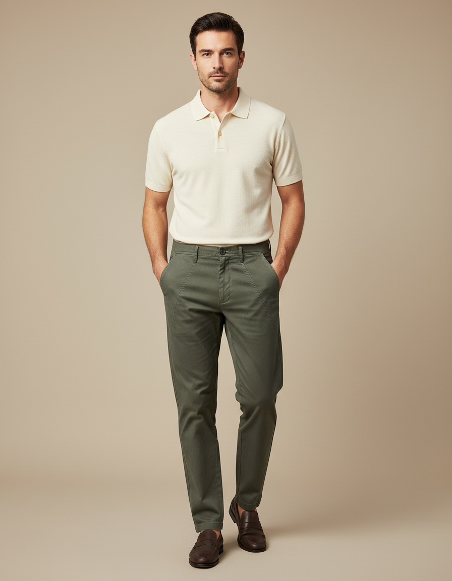 Pantalon Chino Militaire - Kaki Gabardine