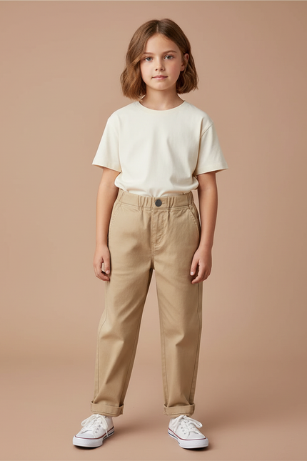 Pantalon Chino Beige Coton Droit Décontracté Enfant