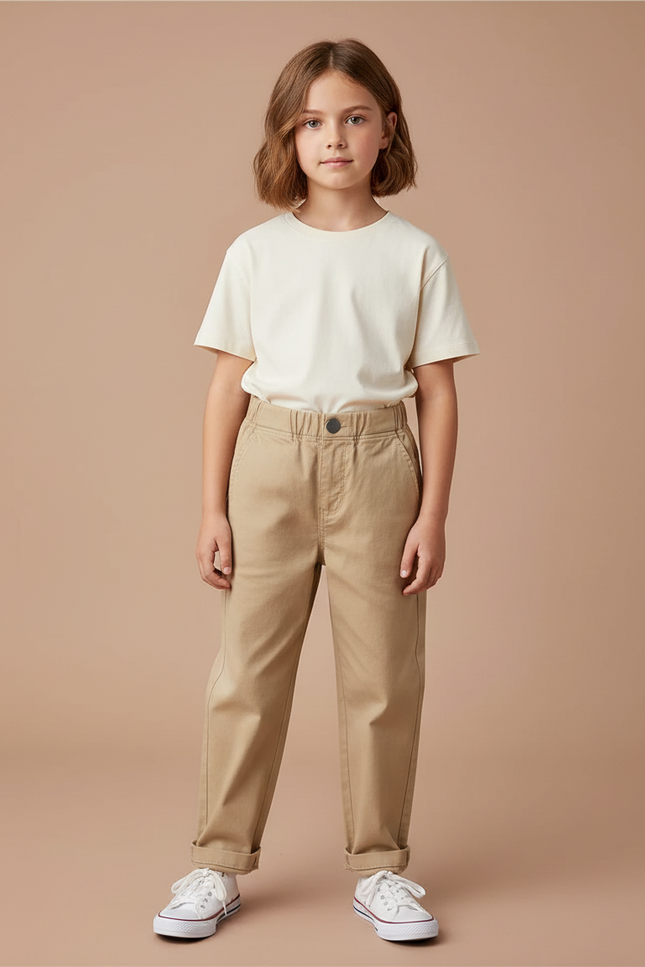 Pantalon Chino Beige Coton Droit Décontracté Enfant