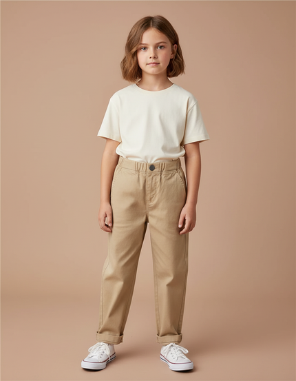 Pantalon Chino Beige Coton Droit Décontracté Enfant