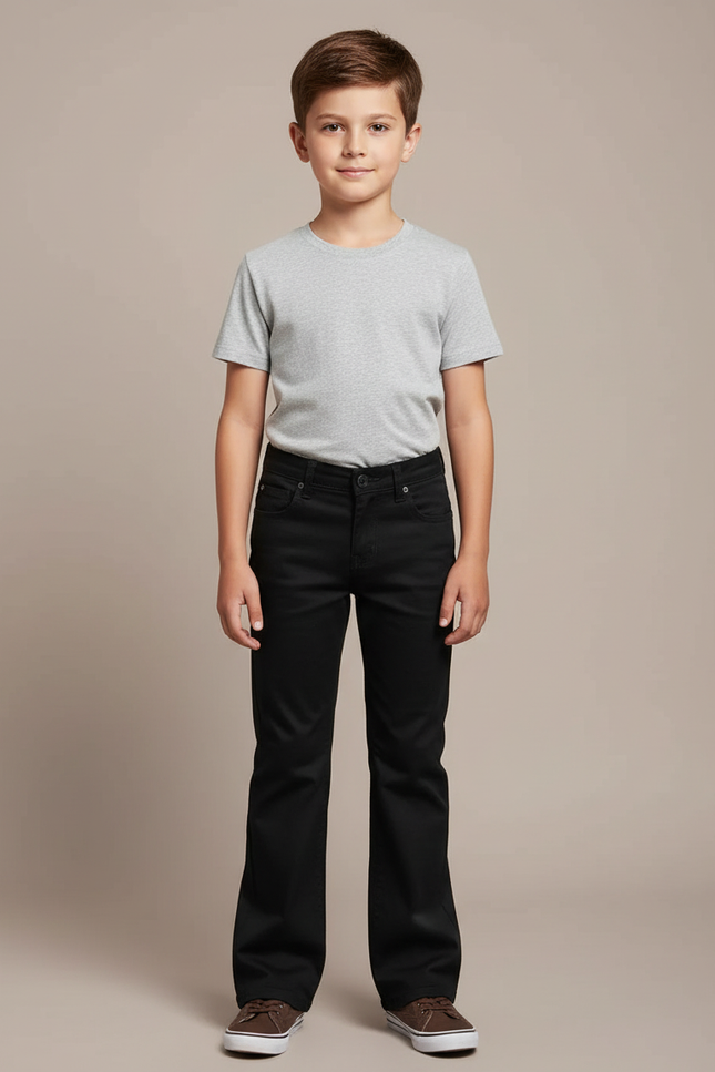 Pantalon Chino Noir Évasé Coton Garçon Décontracté