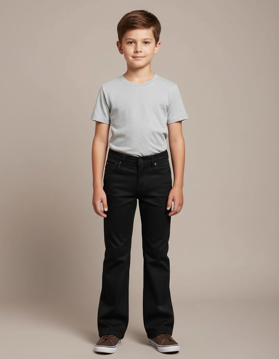 Pantalon Chino Noir Évasé Coton Garçon Décontracté