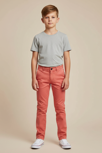 Pantalon Chino Rouge Garcon - Gabardine