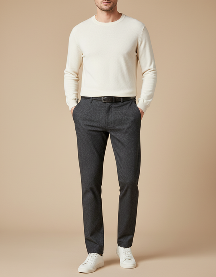 Pantalon Chino Gris Motif Micro Slim Homme - Coton