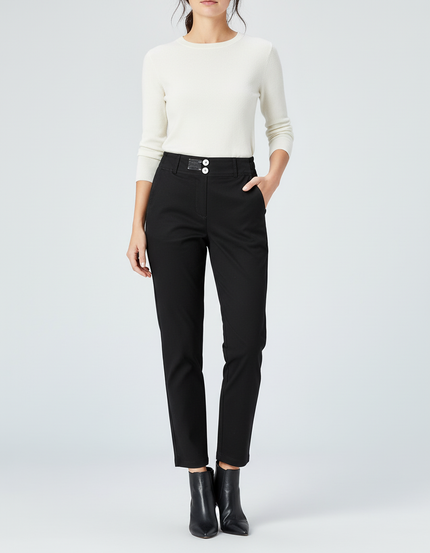 Pantalon Chino Noir Taille Haute Ajusté Femme - Gabardine