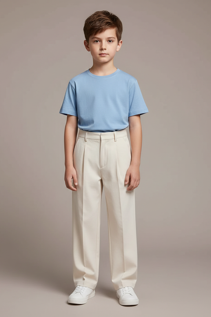 Pantalon Chino Écru Ample Décontracté Enfant Uni - Beige Gabardine