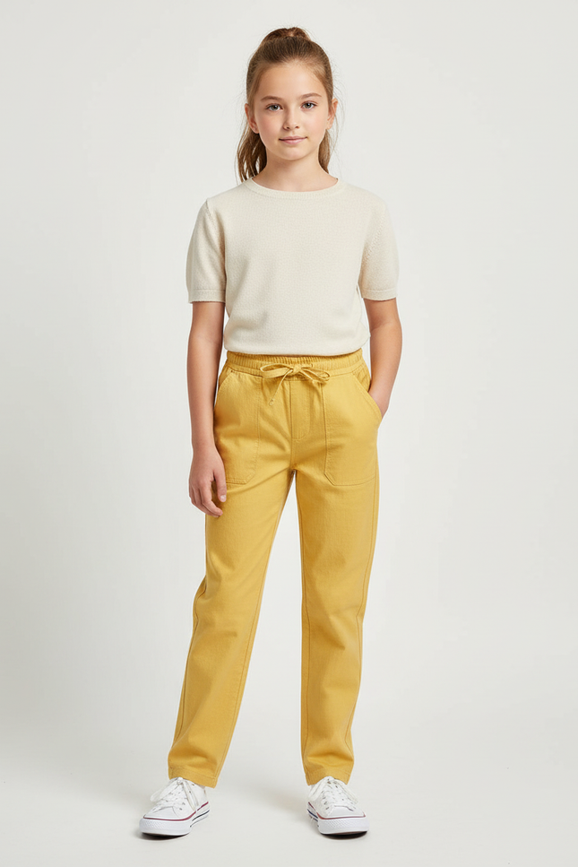 Pantalon Chino Jaune Moutarde Droit Coton Fille