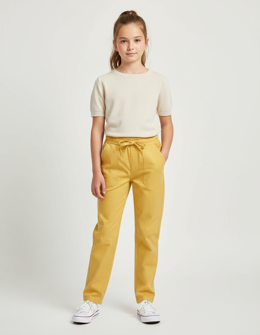Pantalon Chino Jaune Moutarde Droit Coton Fille