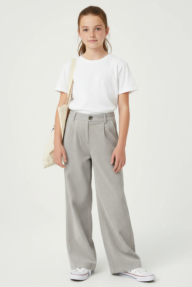 Pantalon Chino Gris Côtelé Droit Enfant Décontracté - Cordé