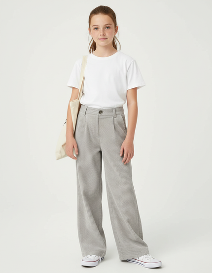 Pantalon Chino Gris Côtelé Droit Enfant Décontracté - Cordé