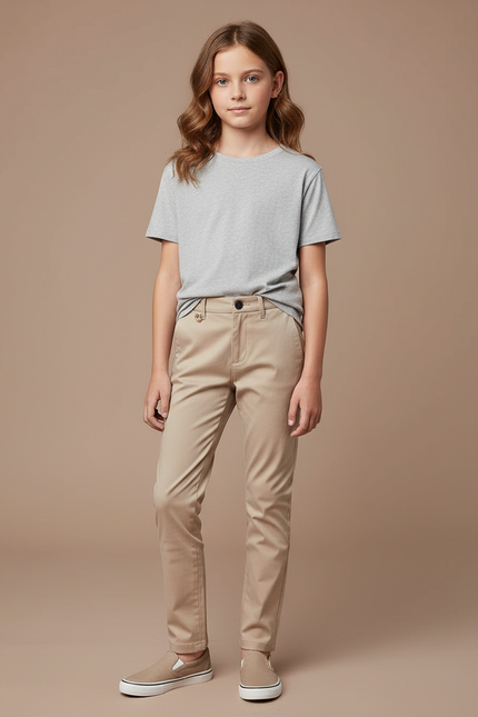 Pantalon Chino Beige Coton Slim Enfant Décontracté - Gabardine