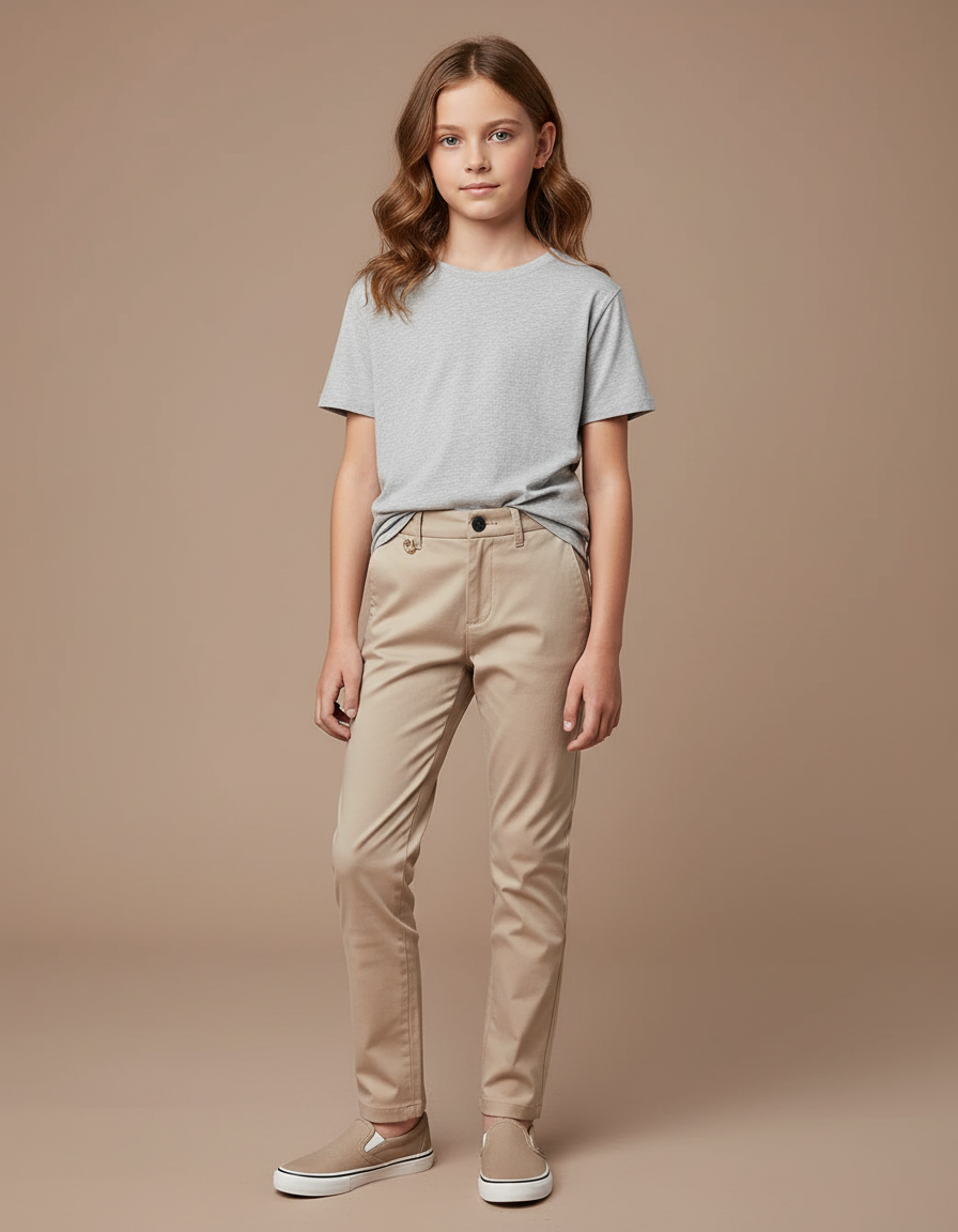 Pantalon Chino Beige Coton Slim Enfant Décontracté - Gabardine