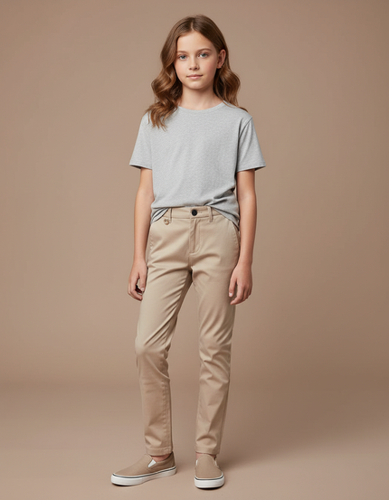 Pantalon Chino Beige Coton Slim Enfant Décontracté - Gabardine