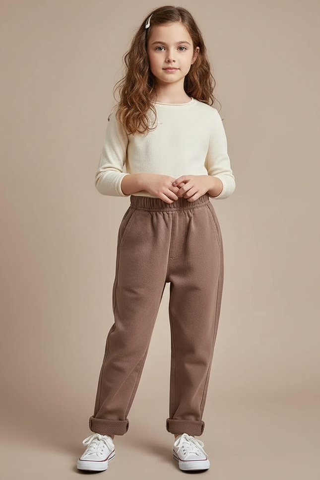Pantalon Chino Marron Ample Coton Décontracté Enfant - Molleton
